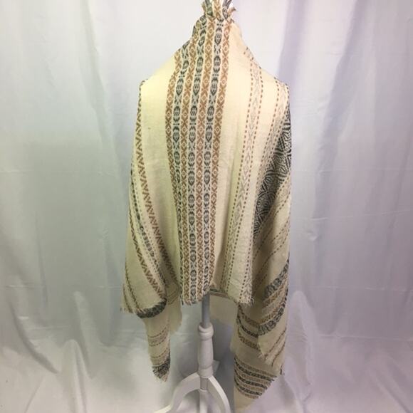 Stripe pattern Scarf Cream Black Tan with Fringe - Picture 7 of 12